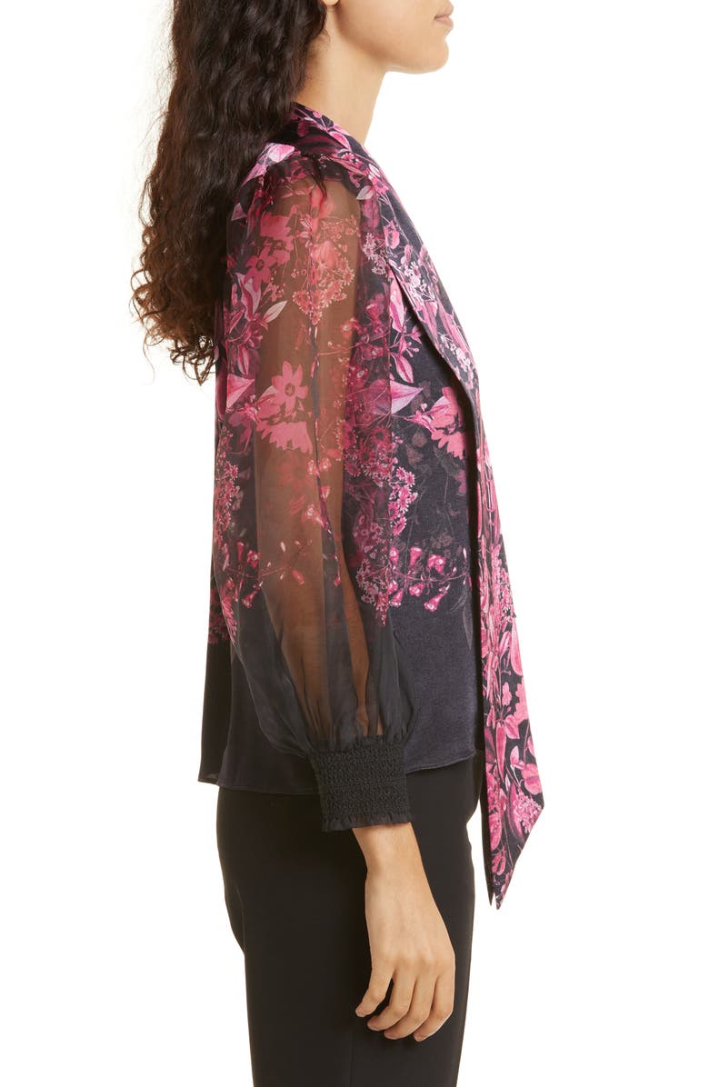 Alice + Olivia Bettina Floral Print Blouson Sleeve Silk Blend Shirt, Alternate, color,