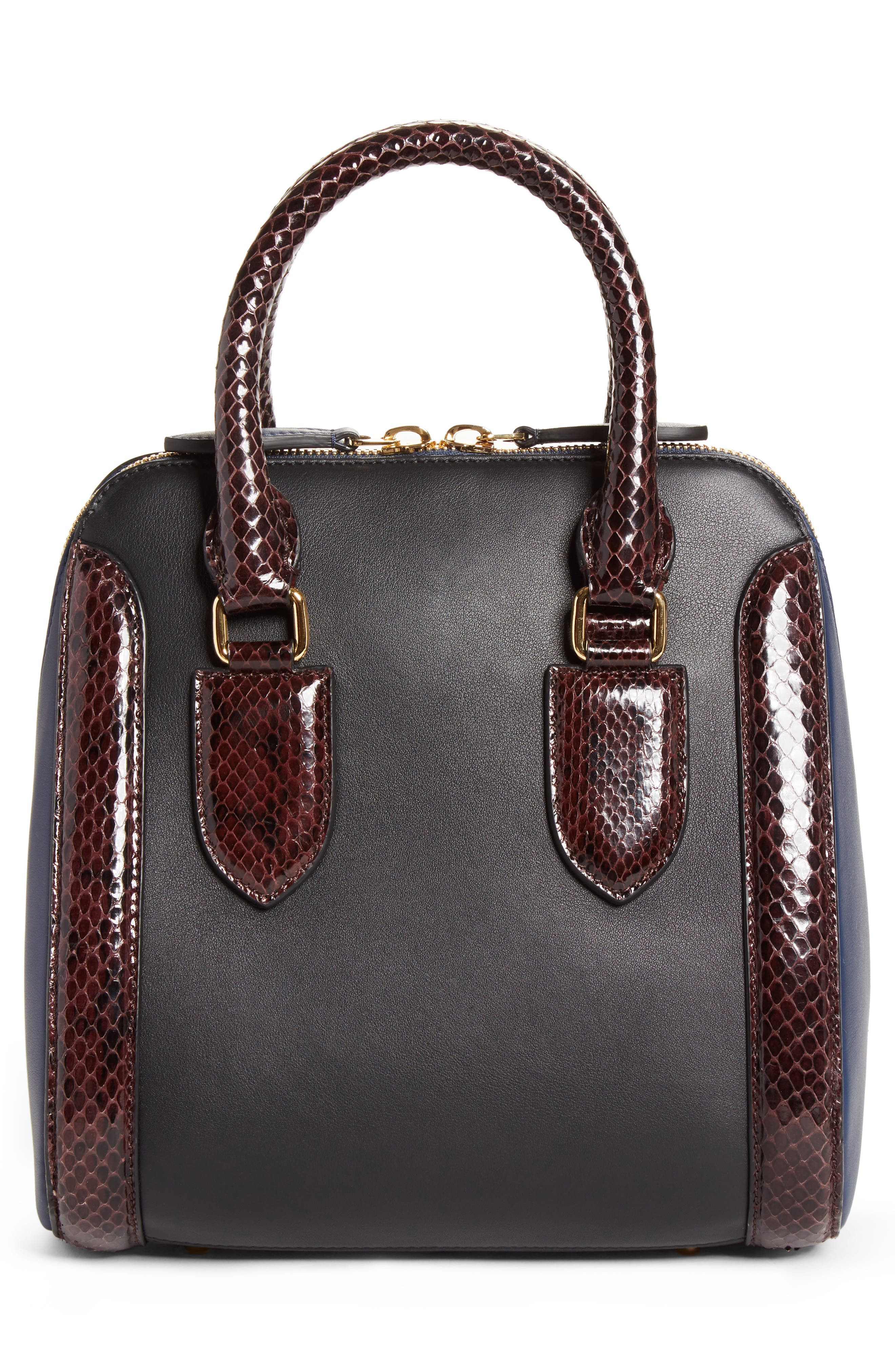 McQueen Alexander McQueen Medium Heroine Calfskin & Genuine Snakeskin Satchel, Alternate, color, 