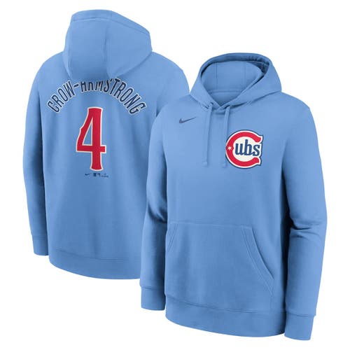 Nike Men's Pete Crow-armstrong Light Blue Chicago Cubs Player Name Number Club Fleece Pullover Hoodie In Blue
