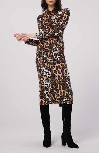 Barlow Leopard Print Long Sleeve Wrap Front Dress