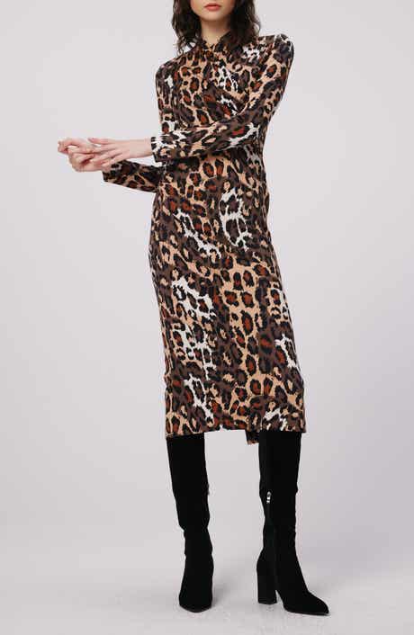 Barlow Leopard Print Long Sleeve Wrap Front Dress