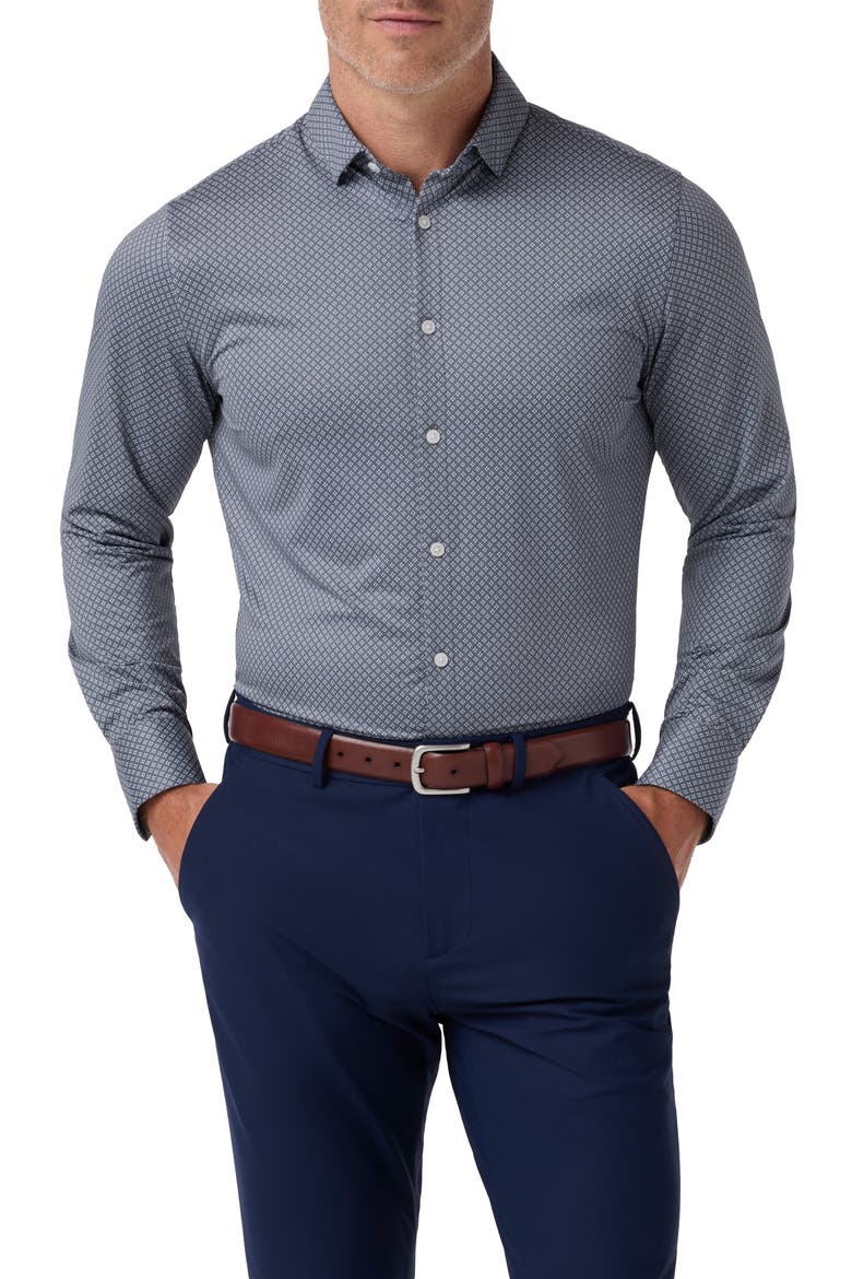 Halyard Trim Fit Clover Performance Button-Up Shirt, Main, color, DARK SLATE CLOVER