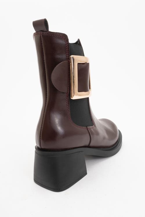 Prologue Shoes Moriah Buckle Block Heel Boot In Burgundy