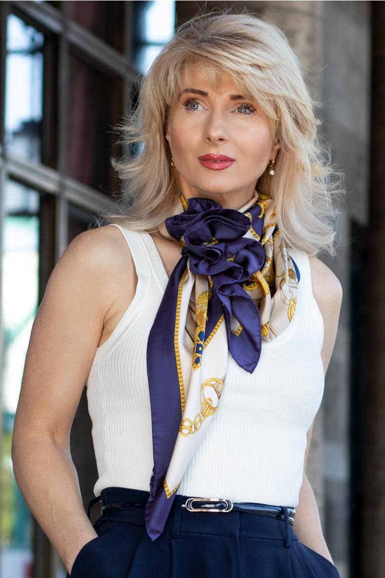 Vittoria - Hand Rolled Silk Foulard for Women, Alternate, color, Blue