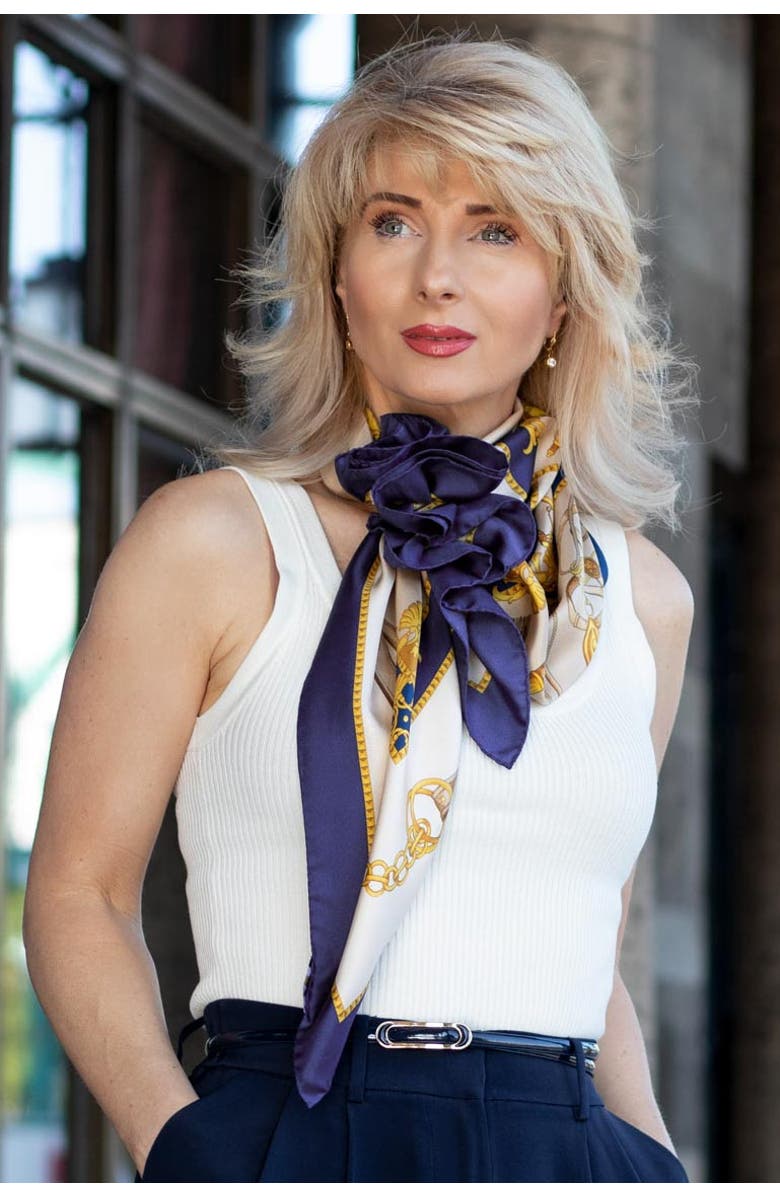 Elizabetta Vittoria - Hand Rolled Silk Foulard for Women, Alternate, color, Blue