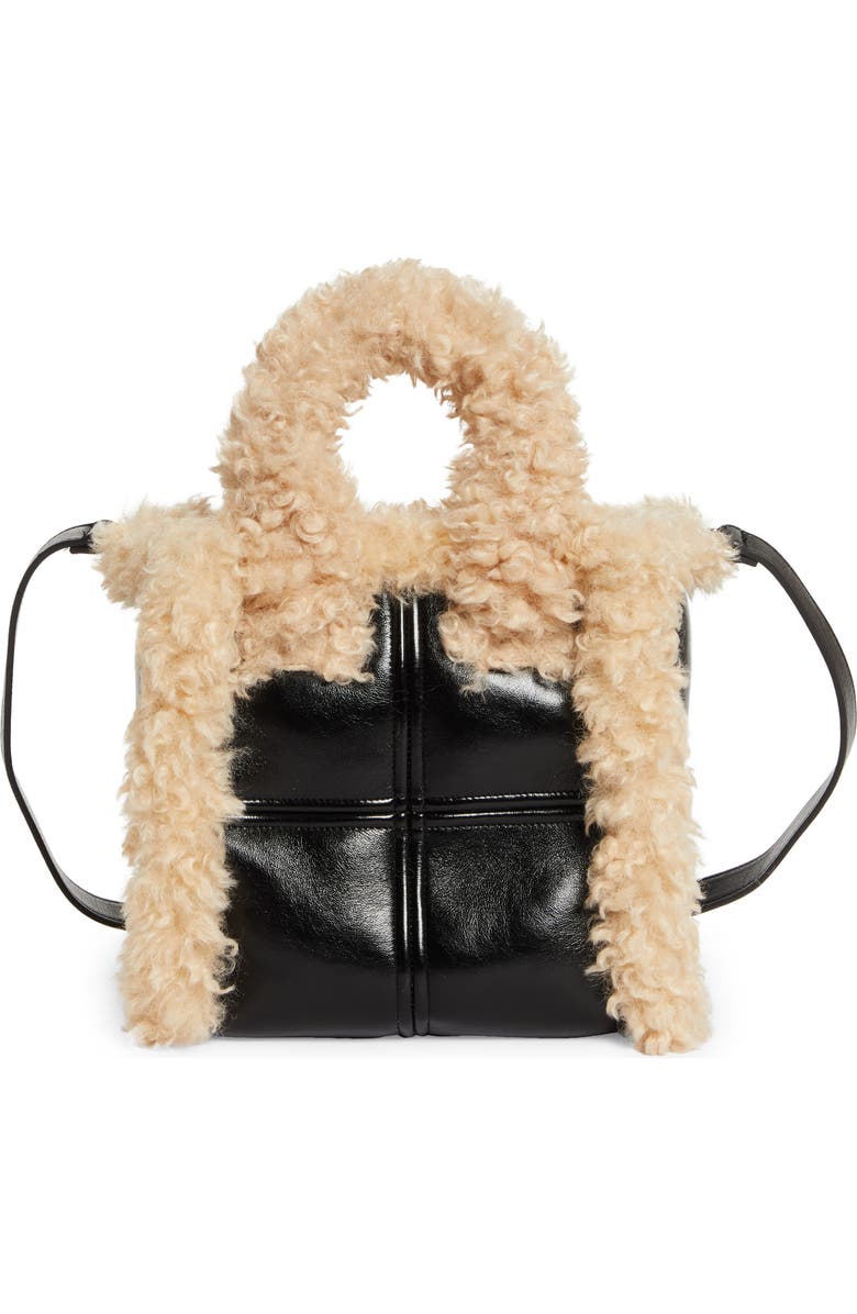 Stand Studio Liz II Faux Leather Top Handle Bag with Faux Shearling Trim, Main, color,