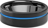 Bliss Diamond Men's Black & Blue Inlay Tungsten Ring Brushed Ring 8mm Wedding Band