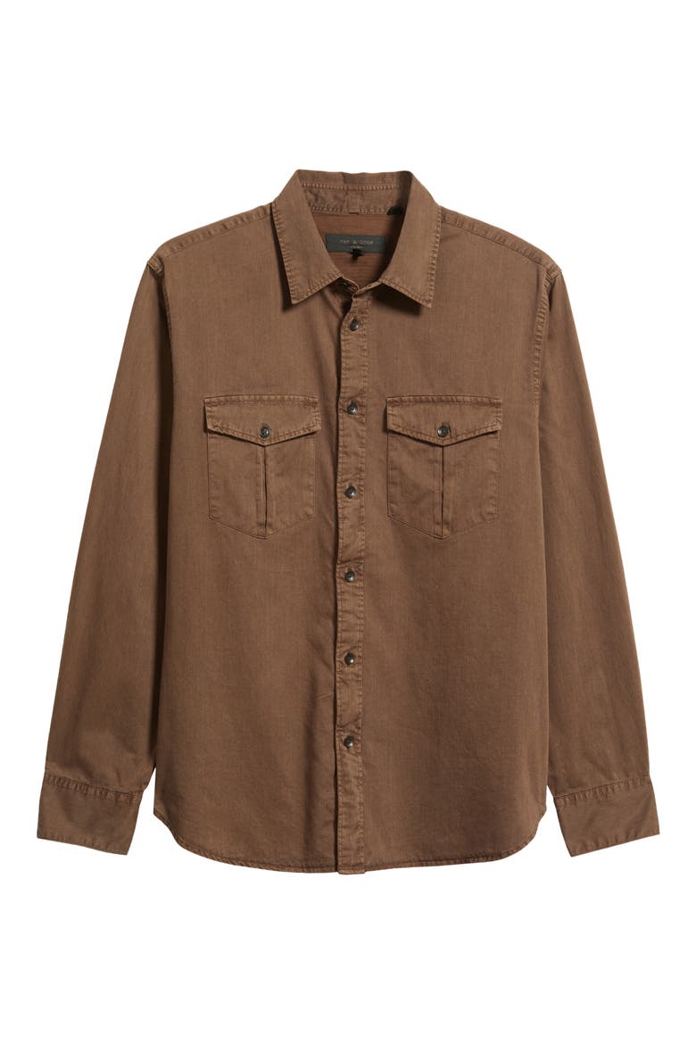 Finch Cotton & Lyocell Military Button-Up Shirt, Alternate, color, COFFEE