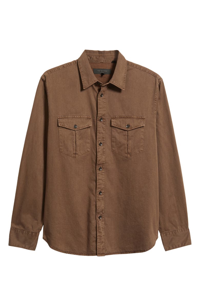 rag & bone Finch Cotton & Lyocell Military Button-Up Shirt, Alternate, color, Coffee