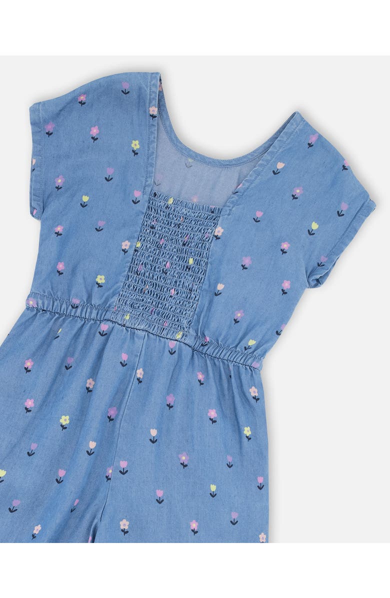Deux par Deux Short Sleeve Chambray Flower Jumpsuit, Alternate, color, Blue Floral Print
