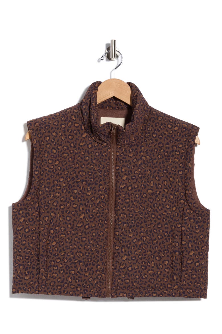 Camo Crop Puffer Vest, Alternate, color, BROWN LEOPARD