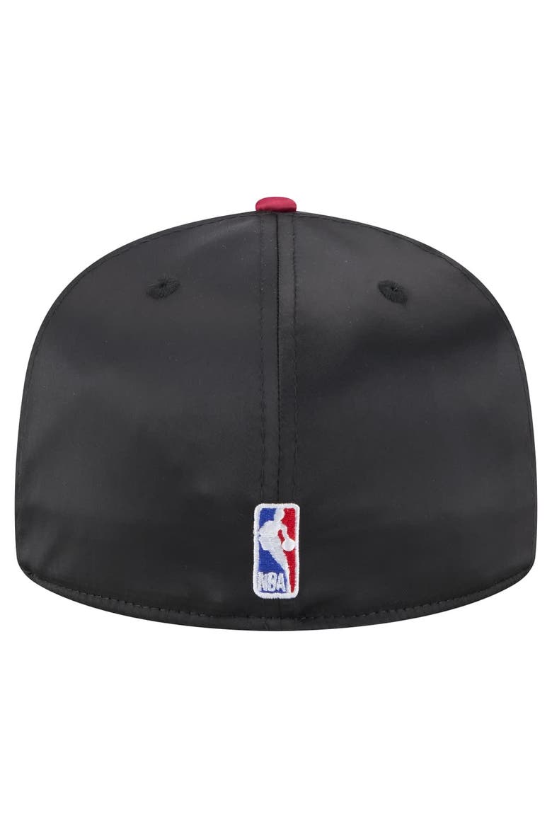 Men's New Era  Black/Red Miami Heat Throwback Satin Vintage Pin Two-Tone 59FIFTY Fitted Hat, Alternate, color, Black