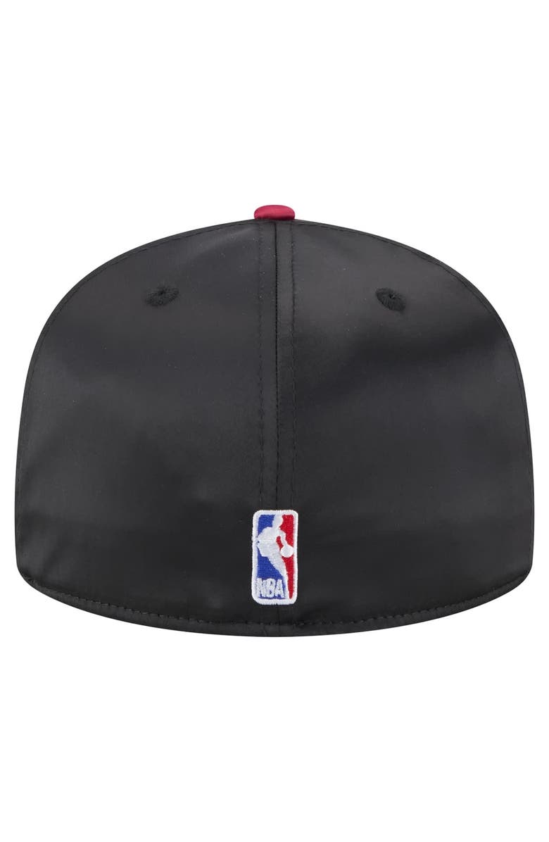 New Era Men's New Era  Black/Red Miami Heat Throwback Satin Vintage Pin Two-Tone 59FIFTY Fitted Hat, Alternate, color, Black