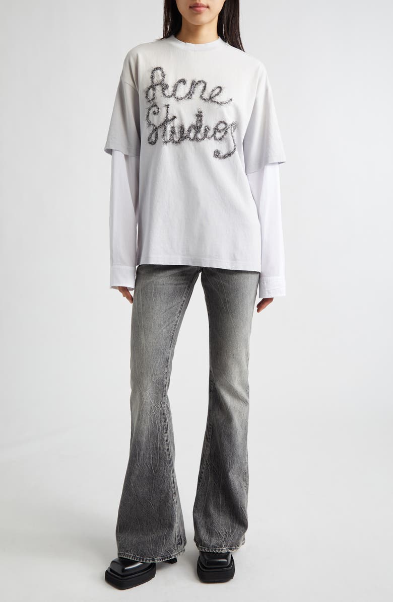 Acne Studios Edra Double U Tinsel Logo Layered T-Shirt, Alternate, color, Light Blue