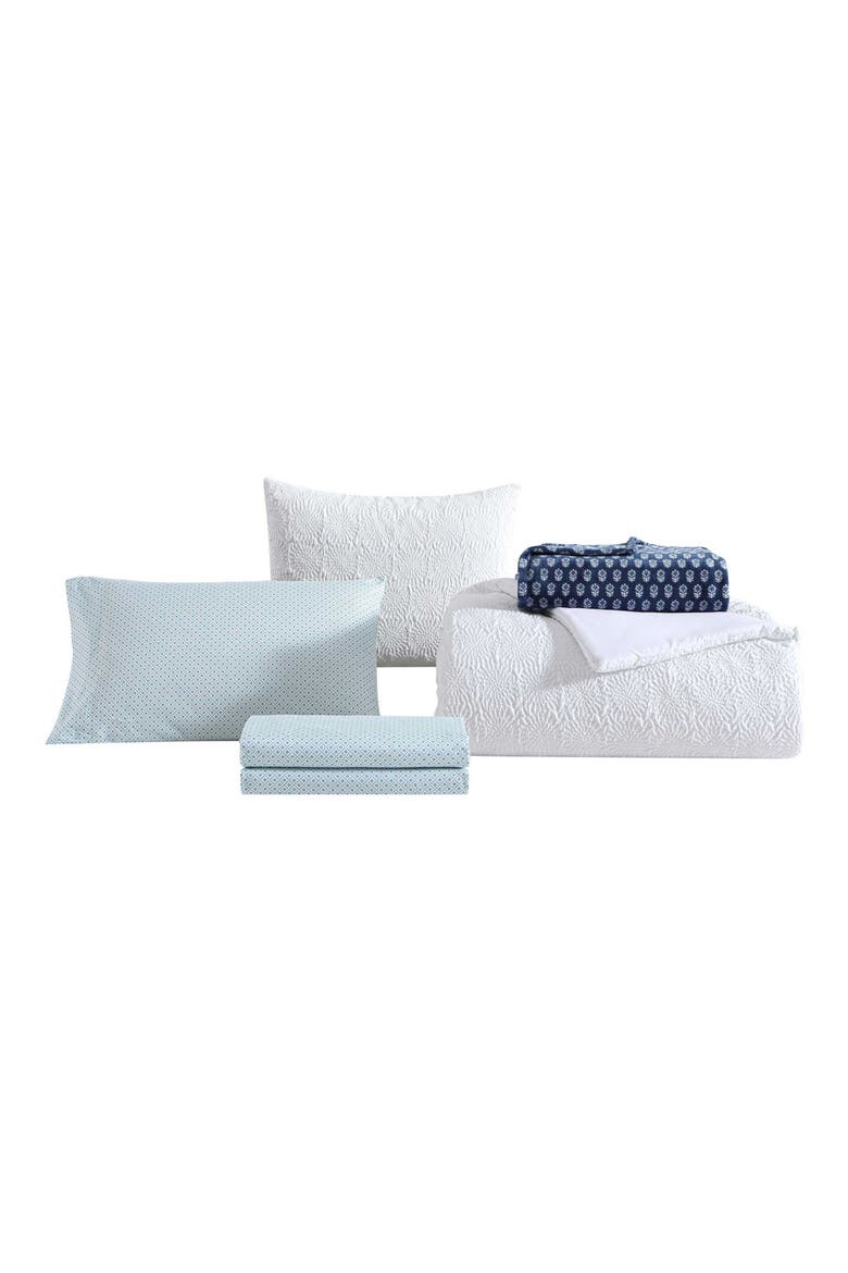 Sunflower Embossed Microfiber Comforter, Sheets & Throw Set, Alternate, color, WHITE