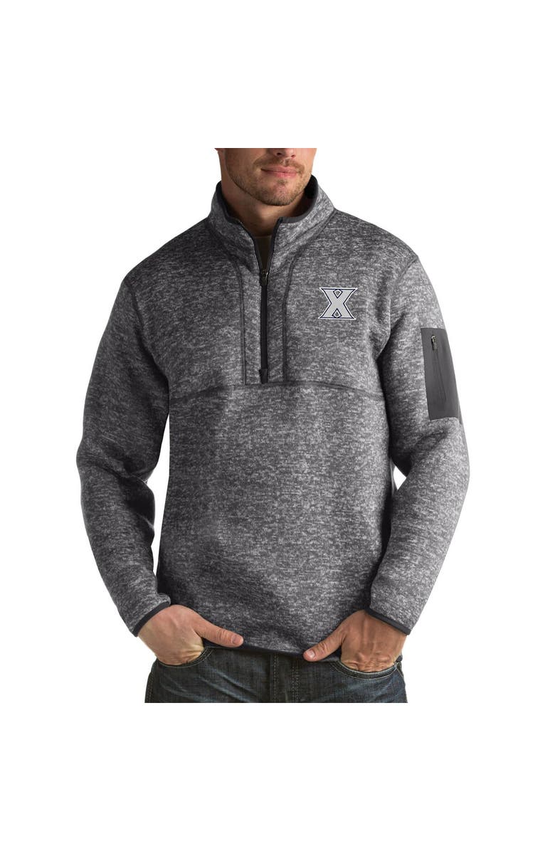 ANTIGUA Men's Antigua Charcoal Xavier Musketeers Fortune Big & Tall Quarter-Zip Pullover Jacket, Main, color, Charcoal
