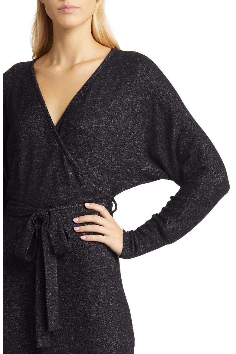 Long Sleeve Faux Wrap Midi Dress, Alternate, color, BLACK