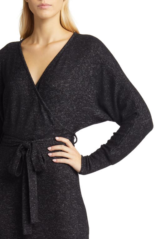 Loveappella Long Sleeve Faux Wrap Midi Dress In Black