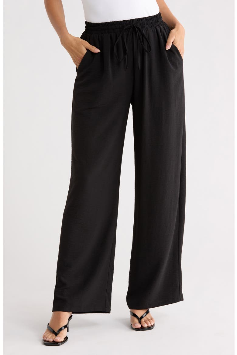 Airflow Pull-On Wide Leg Pants, Main, color, BLACK