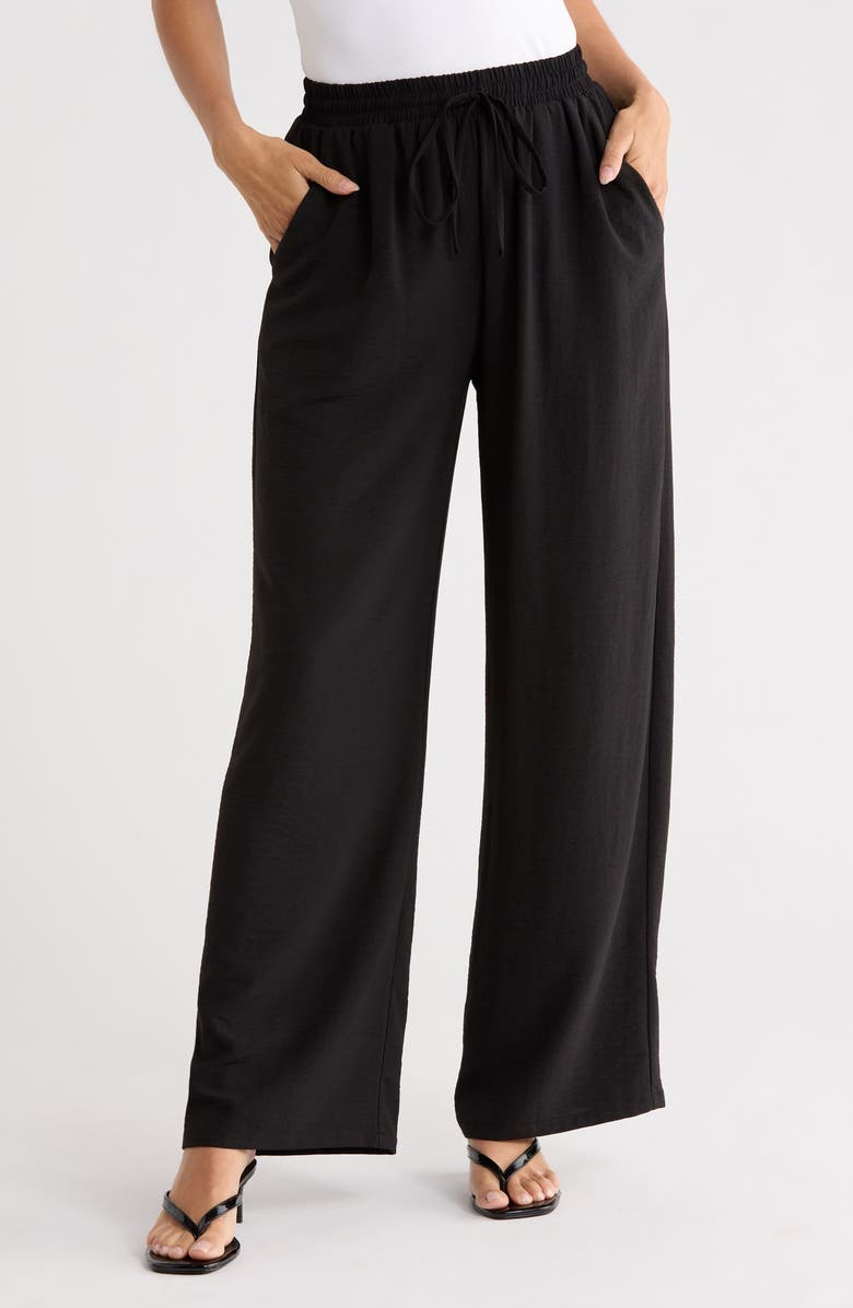 Leith Airflow Pull-On Wide Leg Pants, Main, color, Black