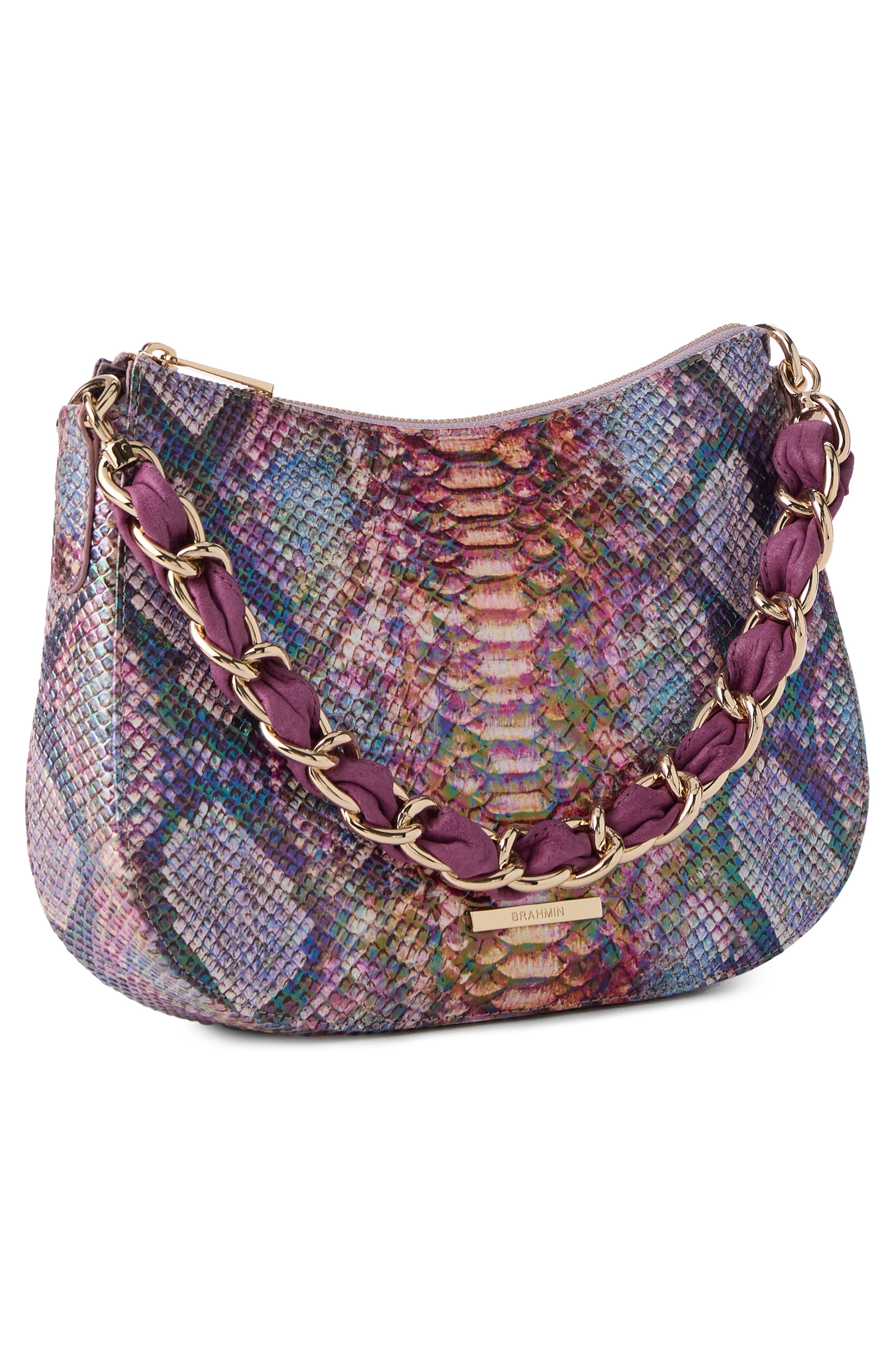 Brahmin Mod Shayna Croc Embossed Leather Shoulder Bag, Alternate, color, Dewberry