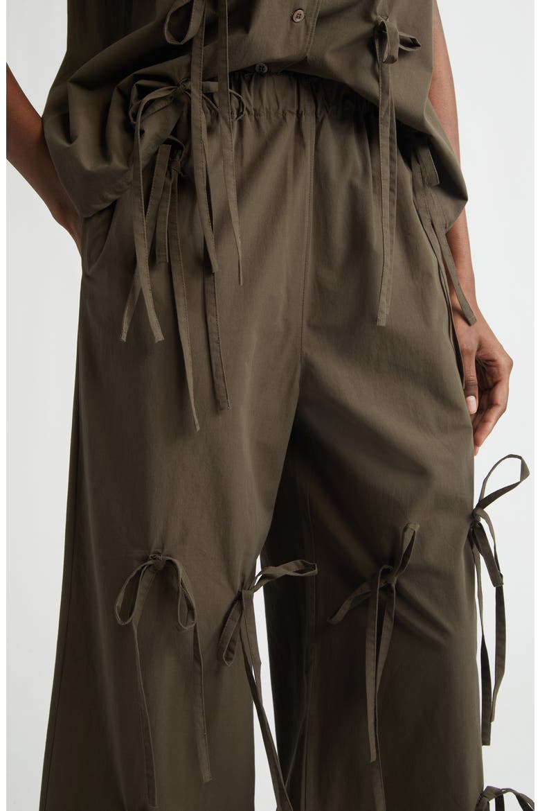 Bunny Bow Detail Cotton Wide Leg Pants, Alternate, color, BROWN