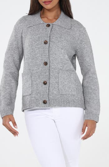 Rain And Rose Collared Sweater Jacket In Grey
