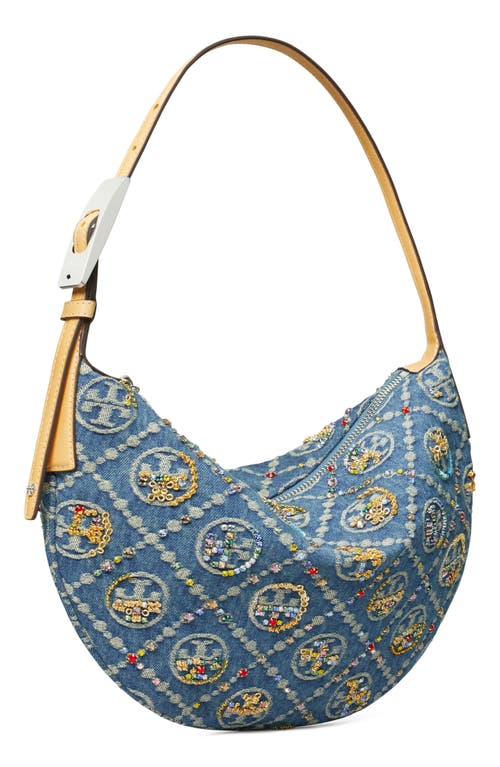 Tory Burch T Monogram Embellished Denim Shoulder Bag