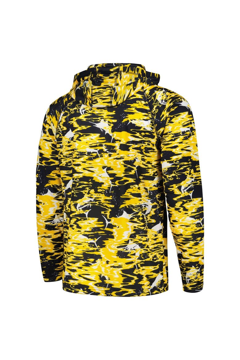 Men's Columbia Navy Michigan Wolverines PFG Terminal Tackle Omni-Shade Rippled Long Sleeve Hooded T-Shirt, Alternate, color, Navy