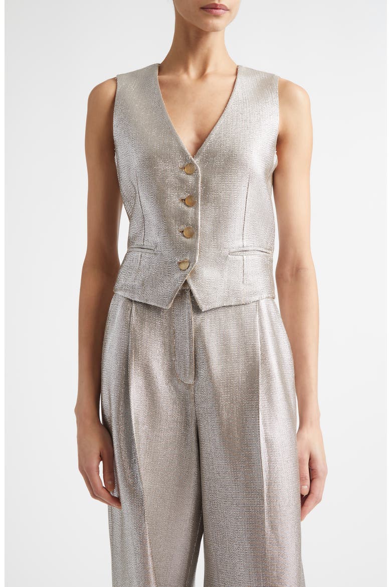 Lamé Suiting Vest, Main, color, ANTIQUE SILVER