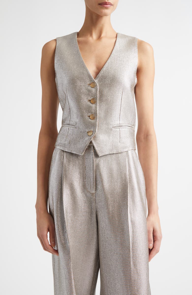 ST. JOHN Lamé Suiting Vest, Main, color, Antique Silver