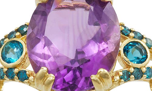 Fuzion Creations Amethyst & London Blue Topaz Ring In Yellow Gold