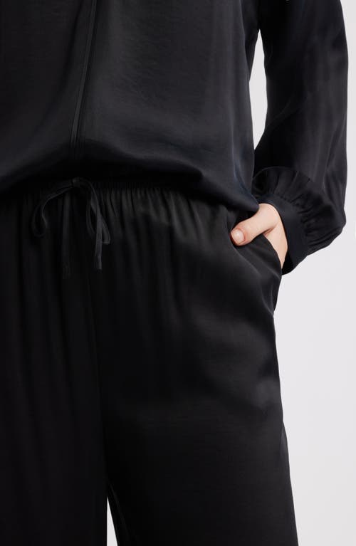 Nordstrom Tie Front Satin Wide Leg Pants In Black