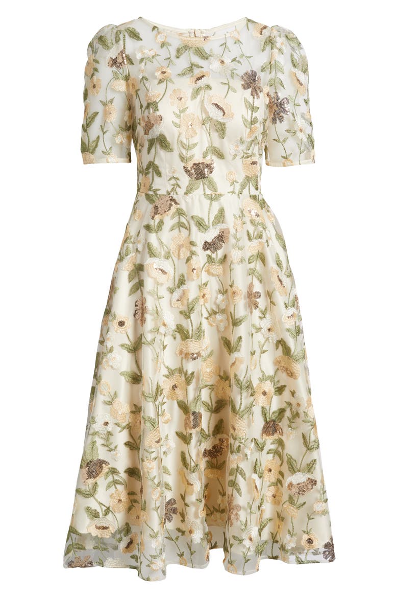 Embroidered Floral Illusion Lace Cocktail Dress, Alternate, color, YELLOW