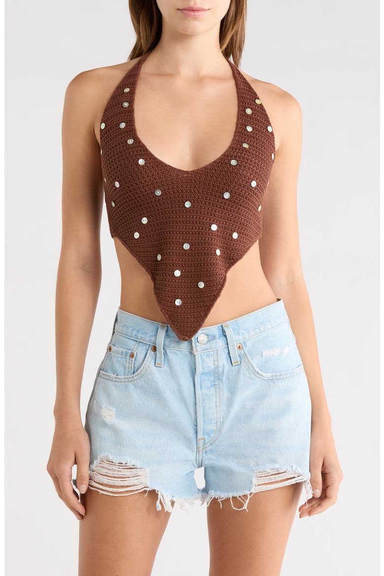 Maribel Knit Halter Top, Main, color, BROWN