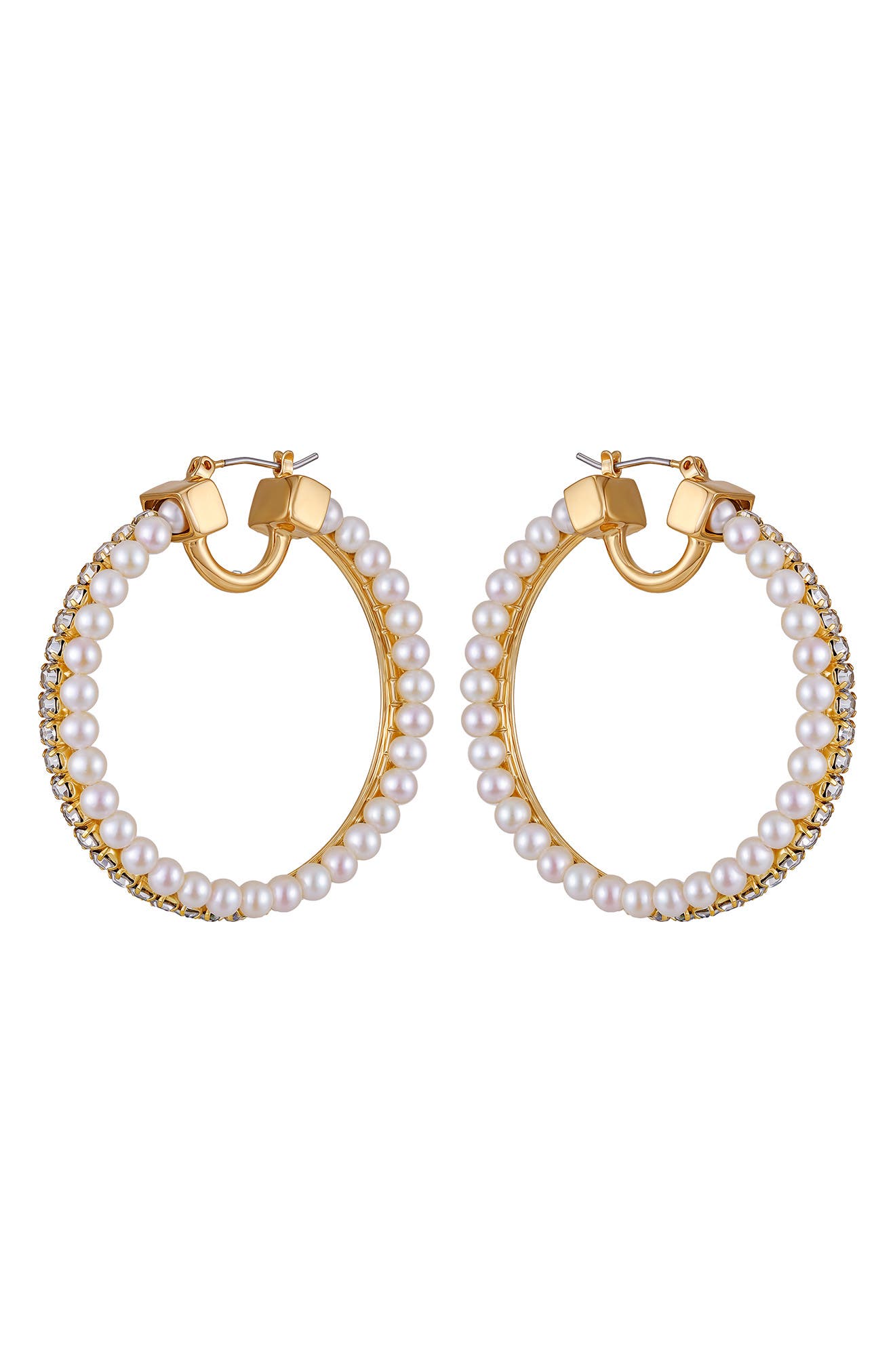 Vince Camuto Pavé Crystal & Faux Pearl Hoop Earrings