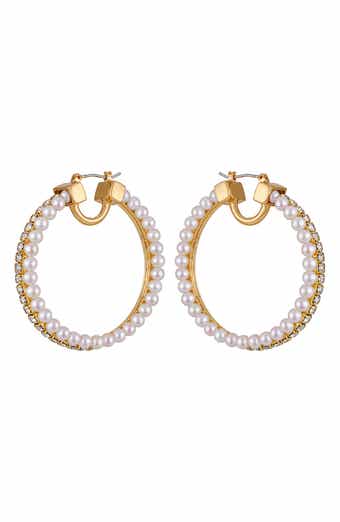 Vince Camuto Pavé Crystal & Faux Pearl Hoop Earrings