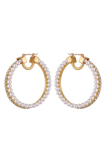 Vince Camuto Pavé Crystal & Faux Pearl Hoop Earrings In Gold