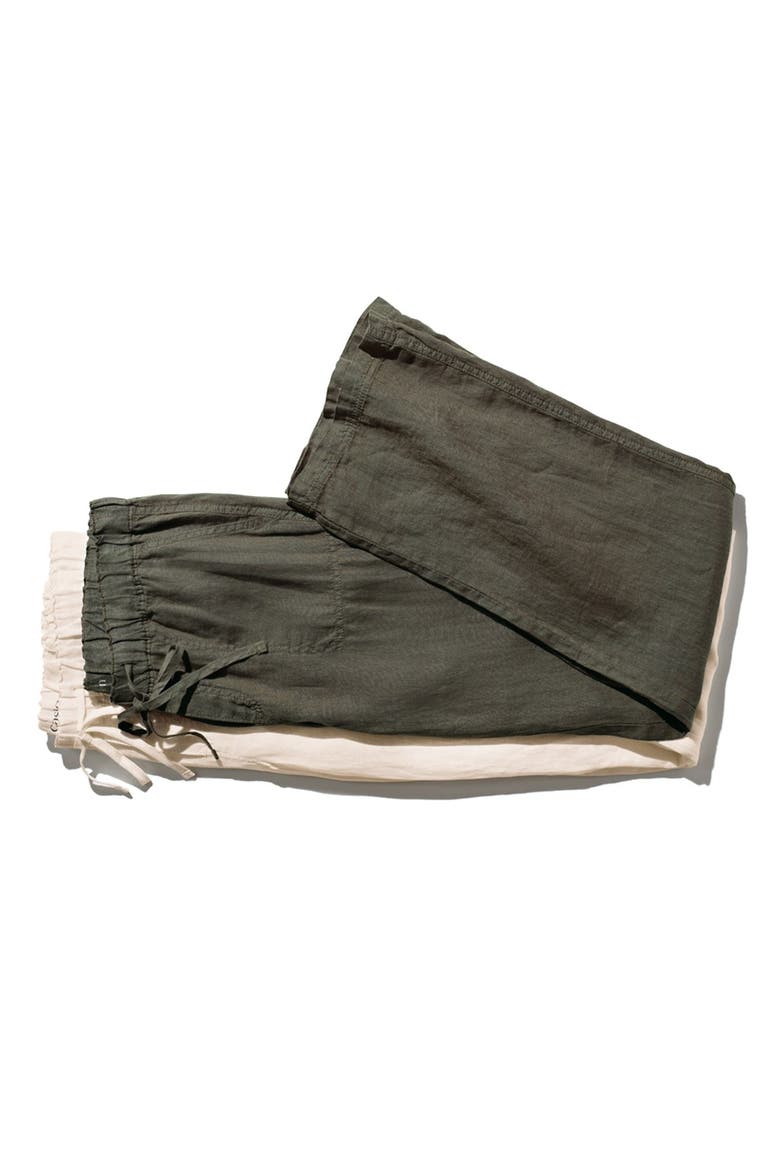 Drawstring Waist Linen Pants, Alternate, color, GREY/ CREAM MICRO STRIPE