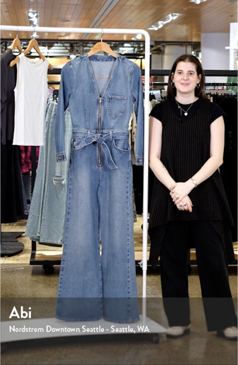 Lia Retro Belted Wide Leg Denim Jumpsuit, sales video thumbnail