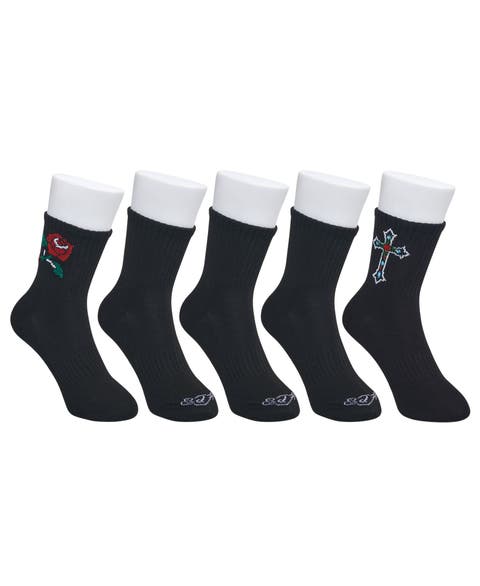 Cross Print Half Cushion Mid Crew Sock 5-Pack