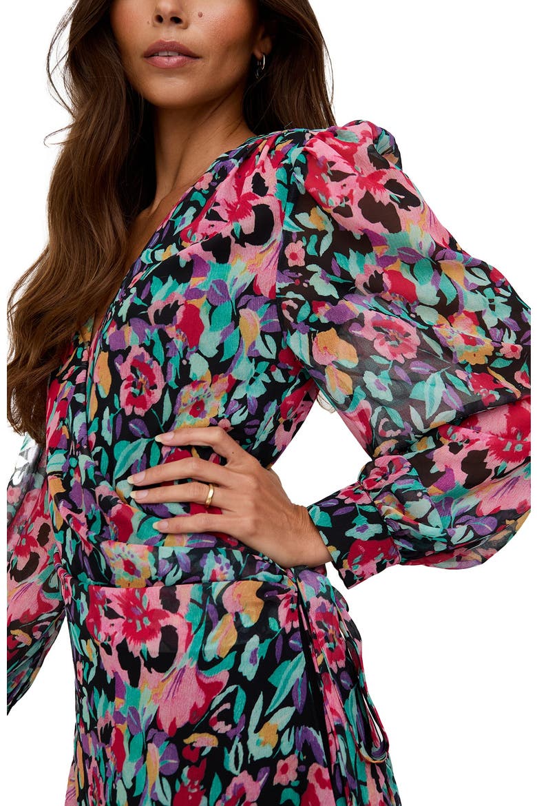 Flora Wraparound Floral Print Mini Dress, Alternate, color, Multi