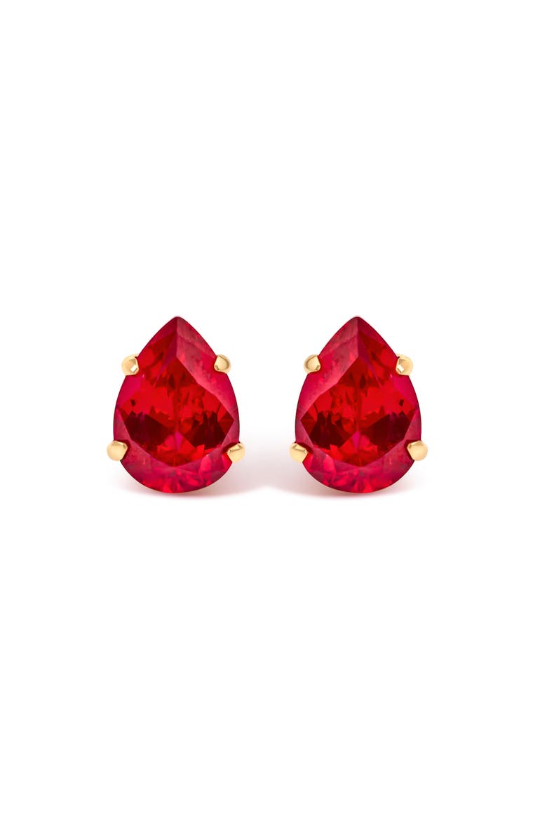 18K Yellow Gold 5X7 MM Created Pear Ruby Solitaire Stud Earrings, Main, color, Yellow Gold