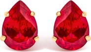 Haus of Brilliance 18K Yellow Gold 5X7 MM Created Pear Ruby Solitaire Stud Earrings