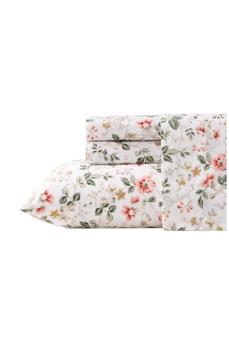 Meadow Floral 200 Thread Count Cotton Percale Sheet Set, Main, color, LIGHT BEIGE