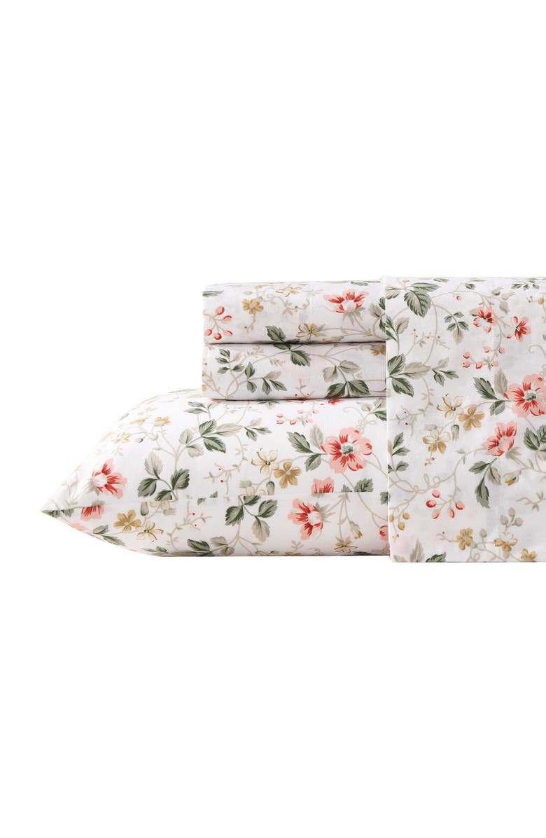Laura Ashley Meadow Floral 200 Thread Count Cotton Percale Sheet Set, Main, color, Light Beige