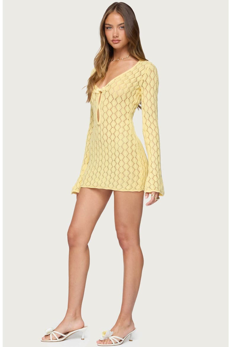Brie Open Stitch Long Sleeve Mini Sweater Dress, Alternate, color, YELLOW
