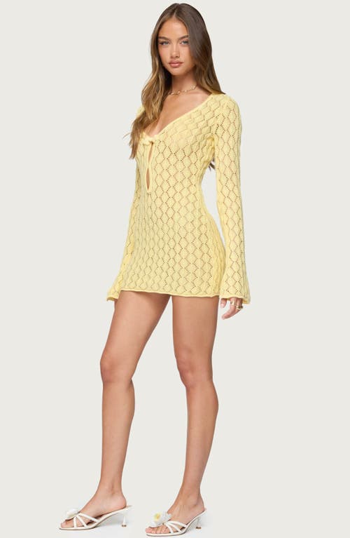 Edikted Brie Open Stitch Long Sleeve Mini Sweater Dress In Yellow