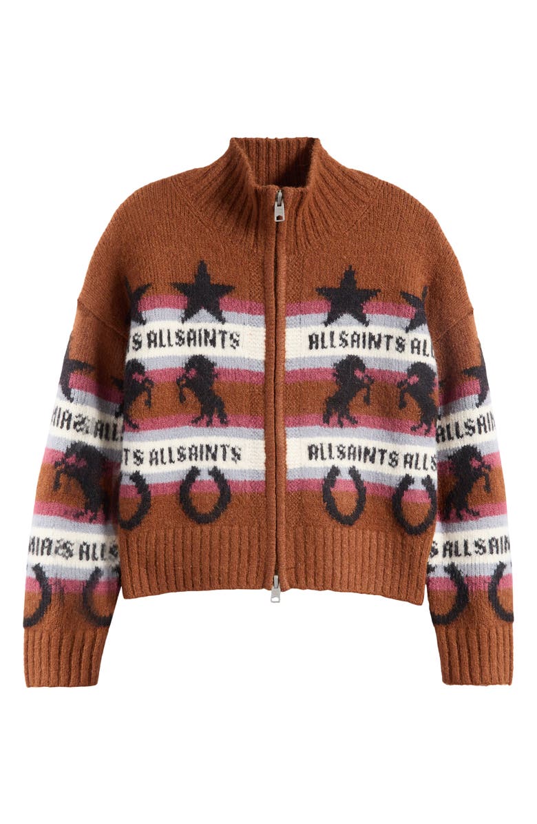 AllSaints Epona Stripe Crop Jacquard Sweater, Main, color, Cognac Brown