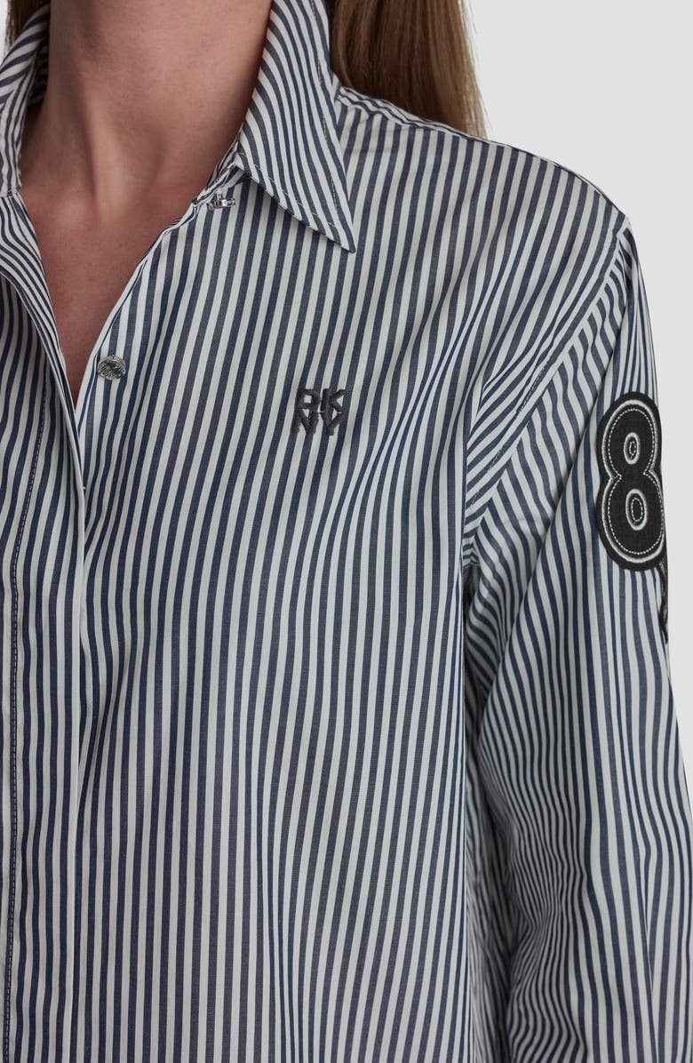 DKNY Stripe Logo Button-Up Shirt, Alternate, color, Navy/White